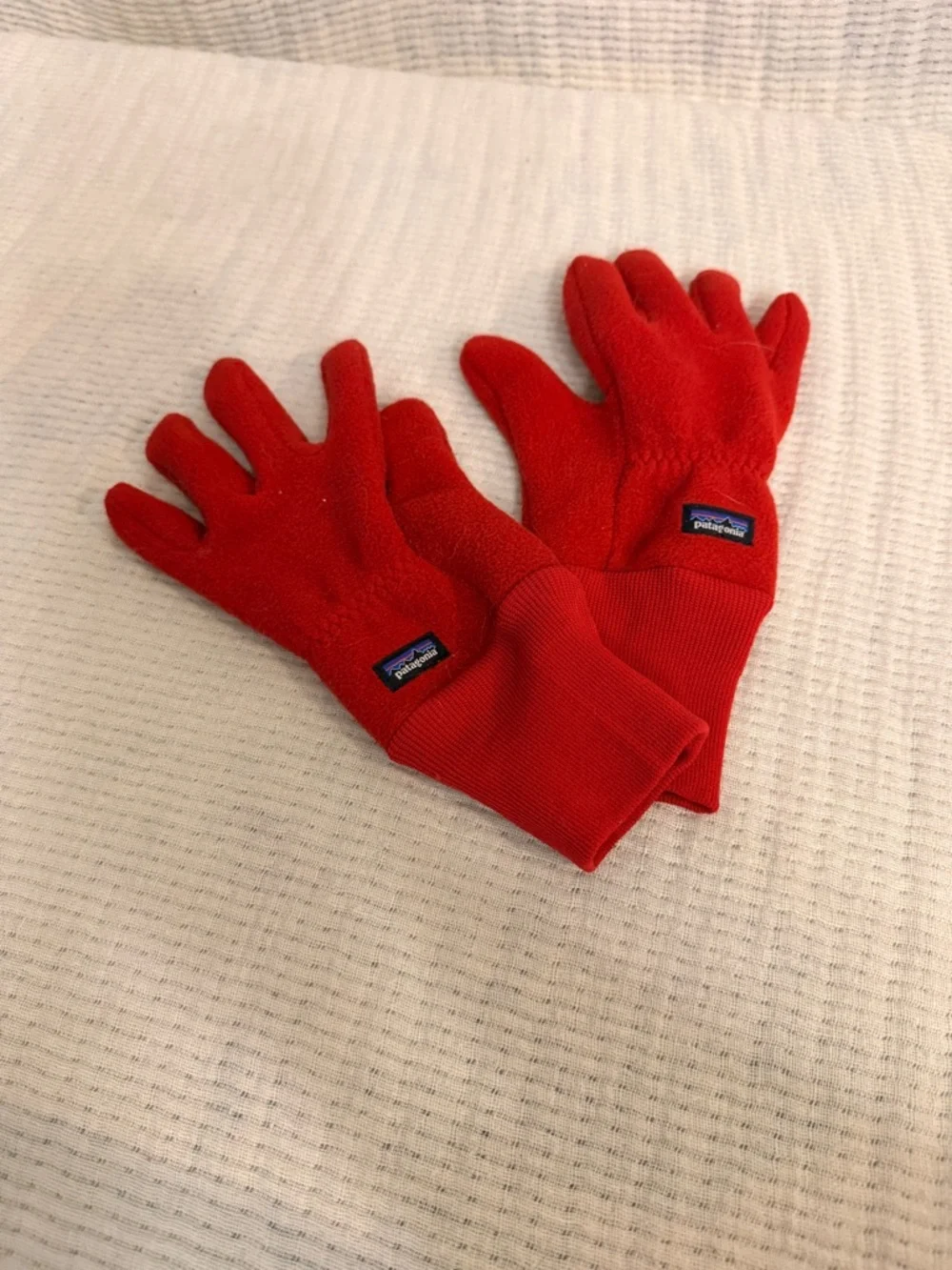 Patagonia Kids Red Fleece Mittens with Stretch Cuff
